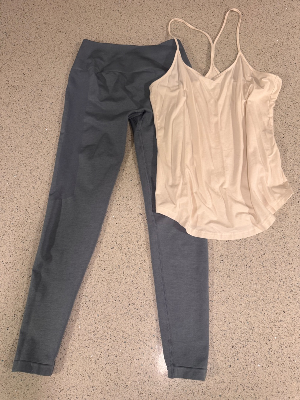 Alphalete Cream Tank Top with Slate Blue Leggings Small Medium Set